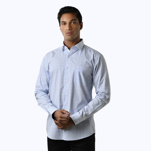 White Brush Stroke Mini Print Mercerized Shirt