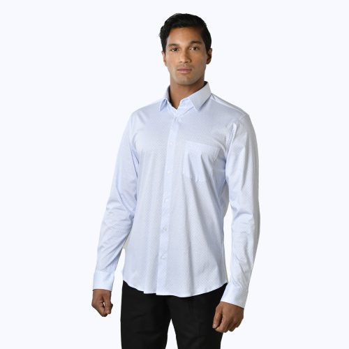 Super Comfort Knit Light Blue Geo Pinwheel Print Wrinkle-Free Shirt