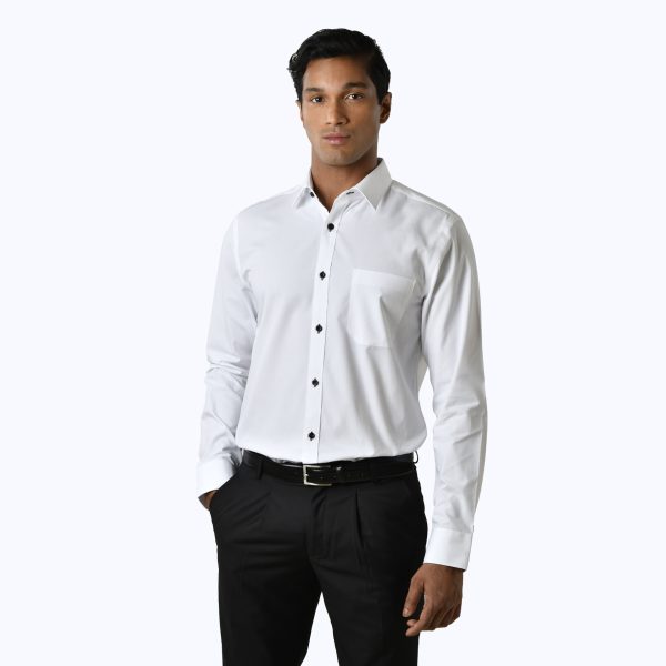 White Pinpoint Oxford Black Button Shirt - Long Sleeved