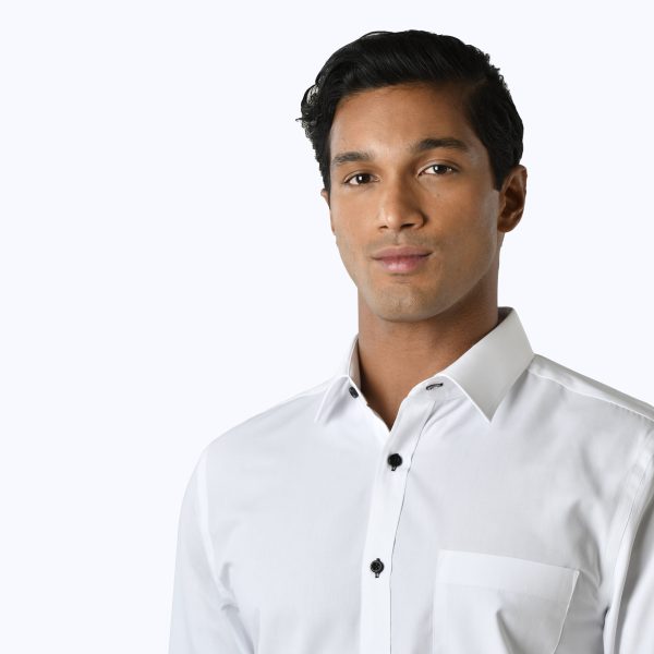 White Pinpoint Oxford Black Button Shirt - Long Sleeved - Image 3