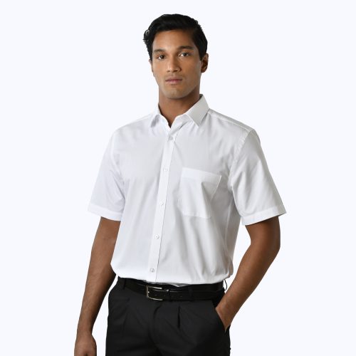 Slim Fit White White Button Shirt – Short Sleeved