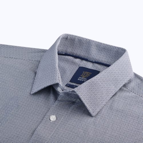 Super Comfort Knit Navy Blue Geo Print Wrinkle-Free Shirt