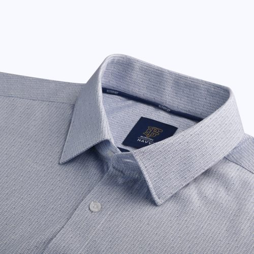 Super Comfort Knit Mid Blue Pin dot Morse Print Wrinkle-Free Shirt