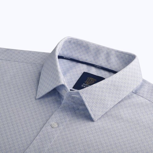 Super Comfort Knit Light Blue Geo Pinwheel Print Wrinkle-Free Shirt