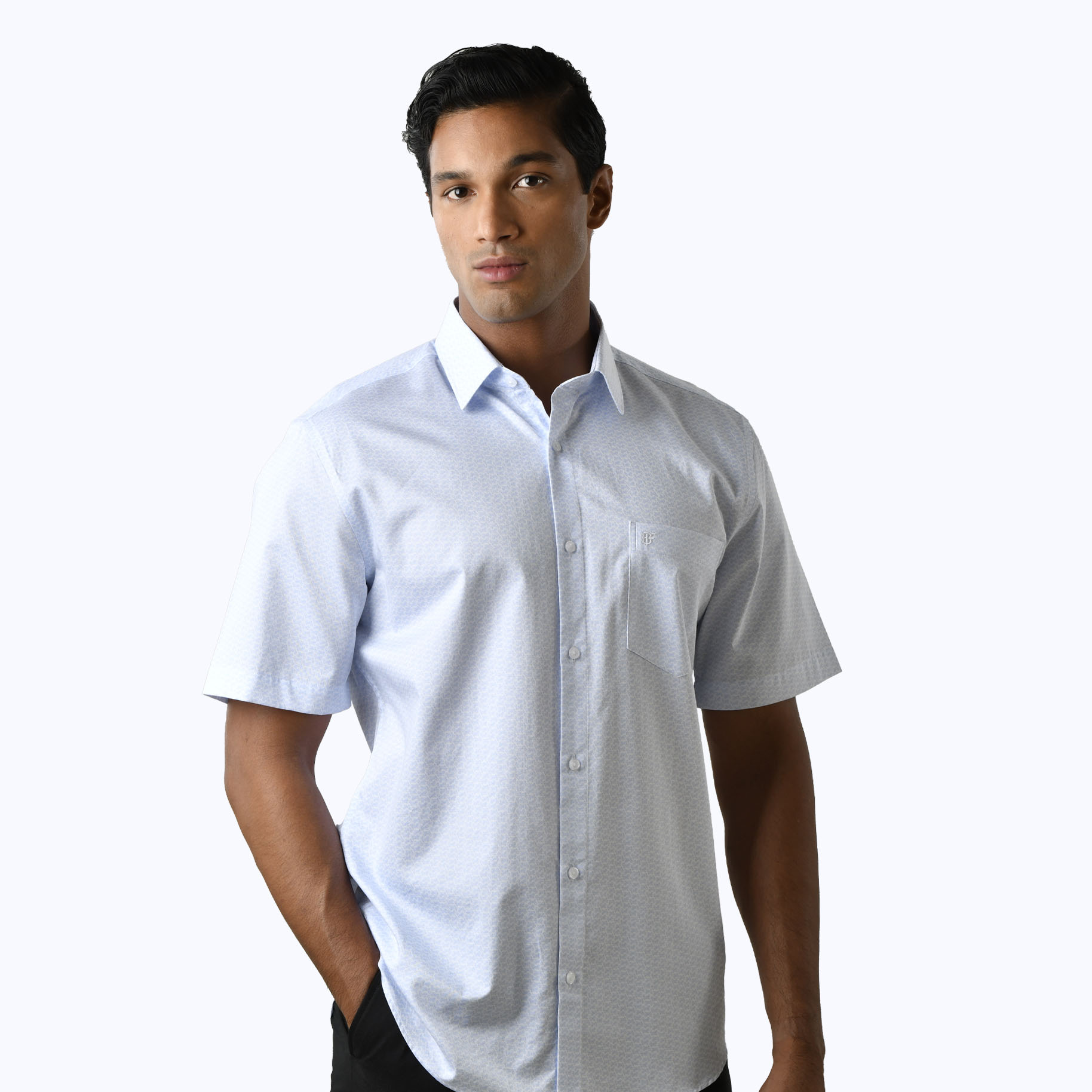 White Motorcycle Small Signature Print Shirt – Short Sleeved - Bluefort