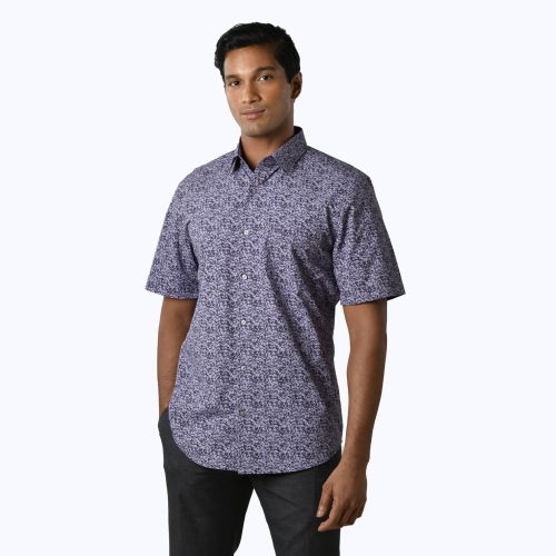 Purple Watercolour Floral Print Mercerized Shirt – Short Sleeved