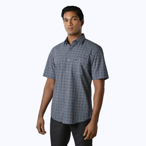Space Blue Brush Stroke Mini Print Mercerized Shirt – Short Sleeved