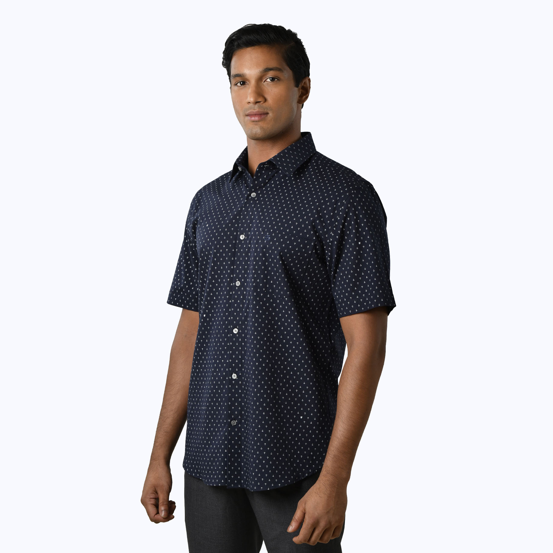 Short Sleeve Classic Fit Oxford Shirt in Anchor Print