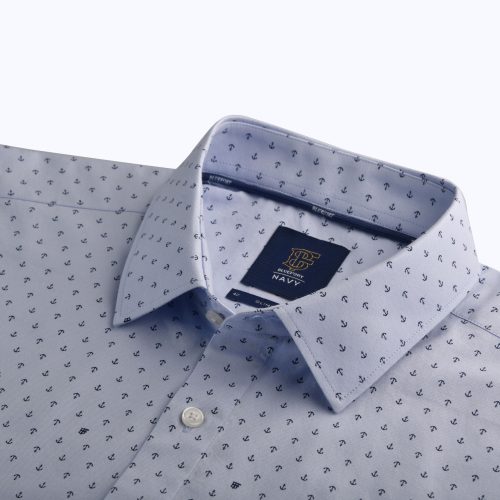 Light Blue Anchor Signature Print Oxford Shirt – Short Sleeved