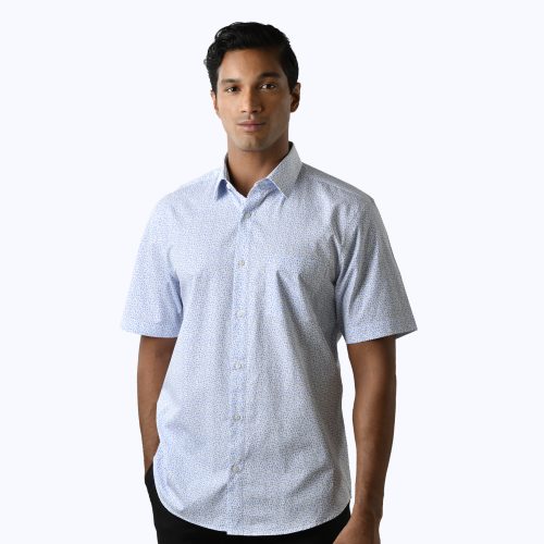 White Brush Stroke Mini Print Mercerized Shirt – Short Sleeved