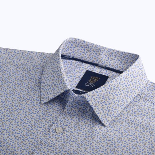 White Brush Stroke Mini Print Mercerized Shirt – Short Sleeved