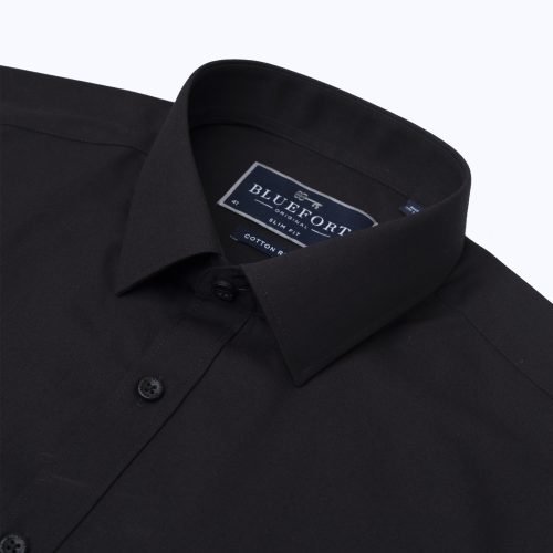 Jet Black Poplin Shirt – Short Sleeved