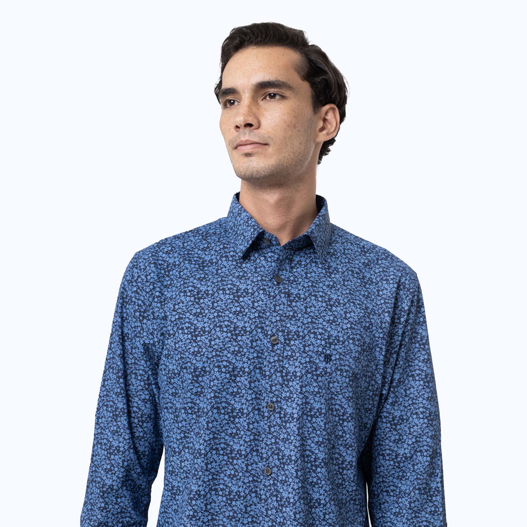 Navy Watercolour Floral Print Shirt - Bluefort