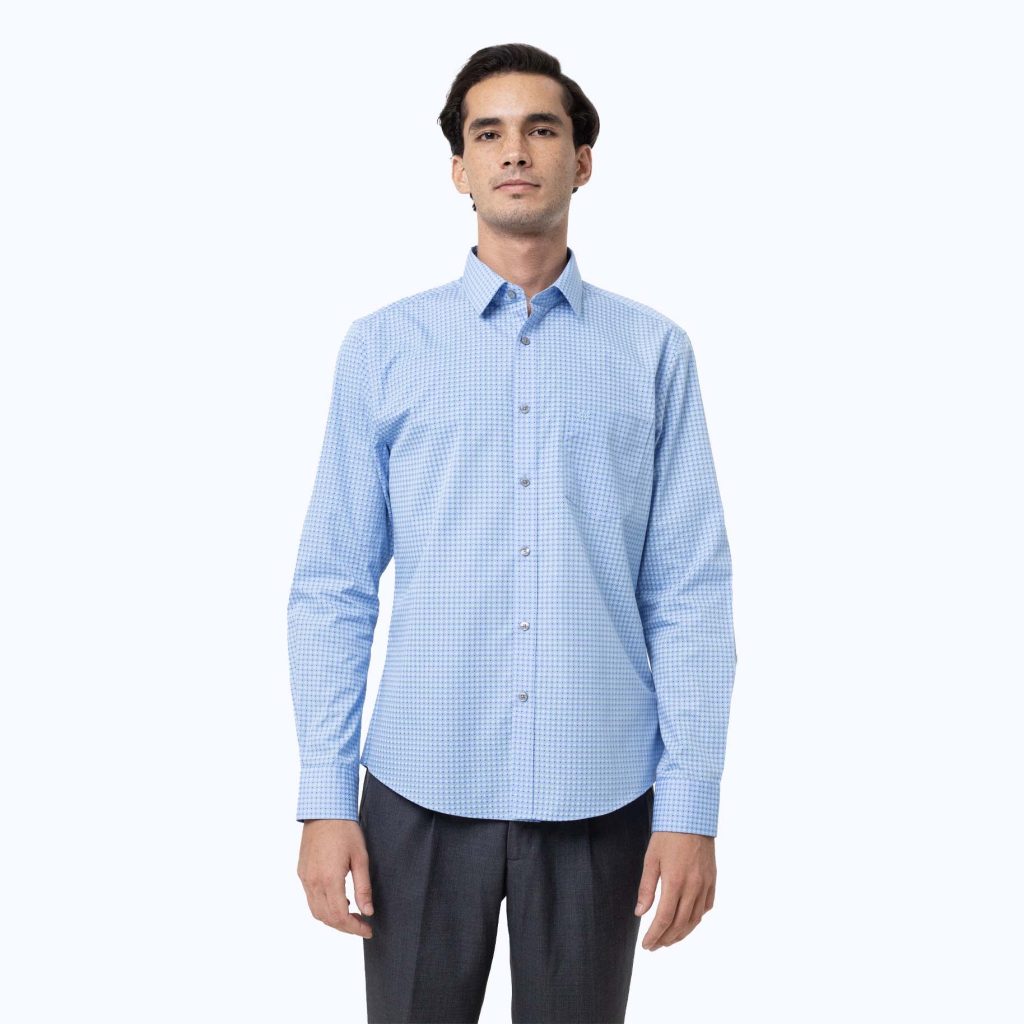 Light Blue Floral Motif Print Shirt - Bluefort