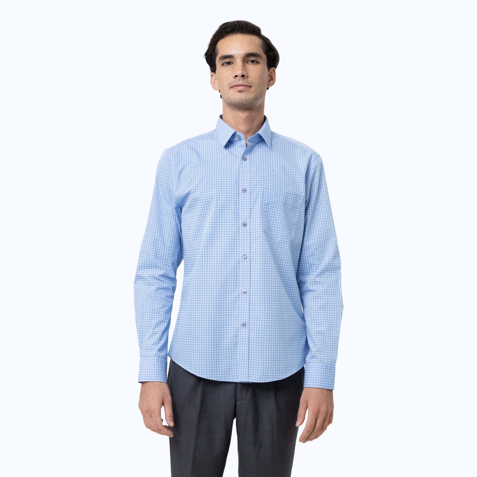 Light Blue Floral Motif Print Shirt - Bluefort