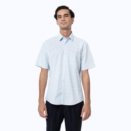 Light Blue Barba Flower Print Shirt – Short Sleeved