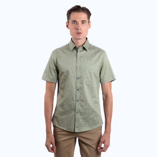 Olive Green Floral Print Shirt – Short Sleeved