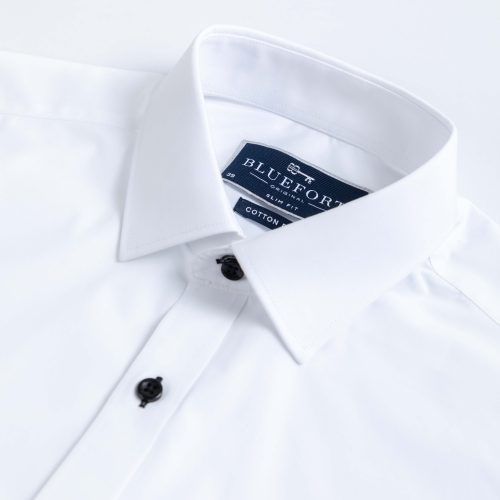 Brilliant White Poplin Shirt – Black Button