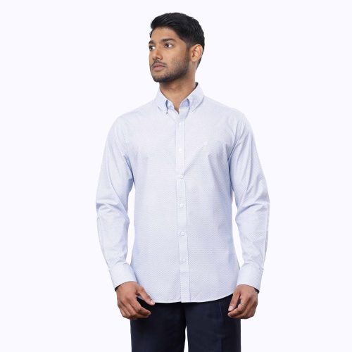 Blue Geometric Printed White Shirt