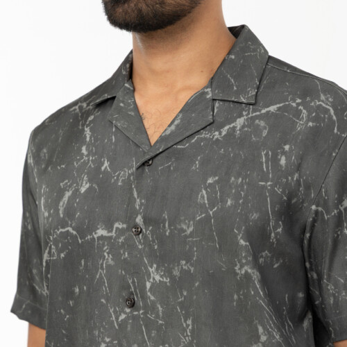 Grey Grunge Print Satin Shirt