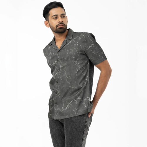 Grey Grunge Print Satin Shirt
