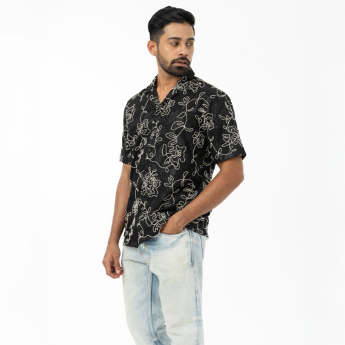Black Embroidered Floral Shirt