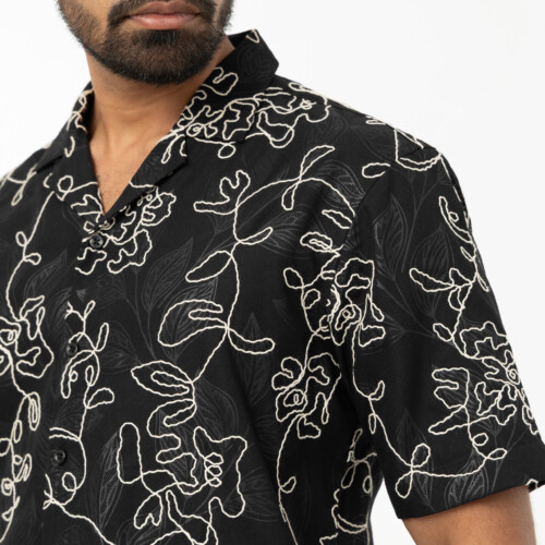Black Embroidered Floral Shirt
