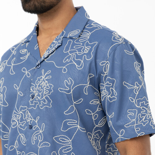 Blue Embroidered Floral Shirt