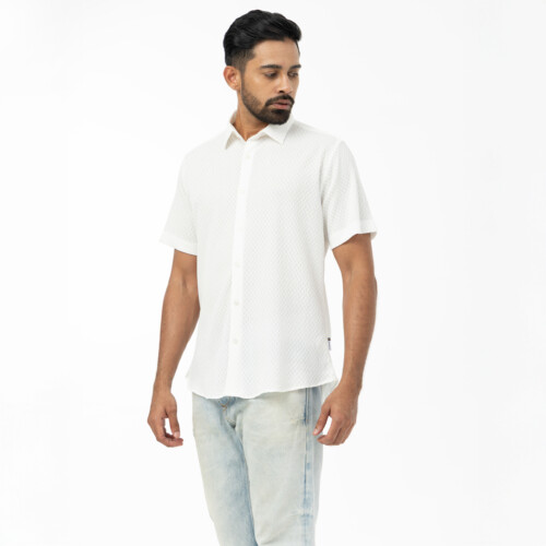 White Diamond Textured Stretch Shirt