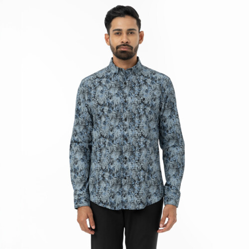 Dark Navy Tropical Floral Print Shirt