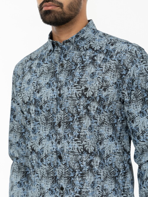 Dark Navy Tropical Floral Print Shirt