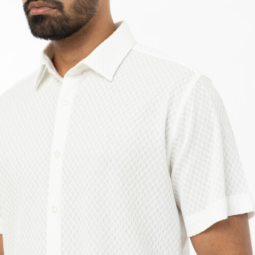 White Diamond Textured Stretch Shirt