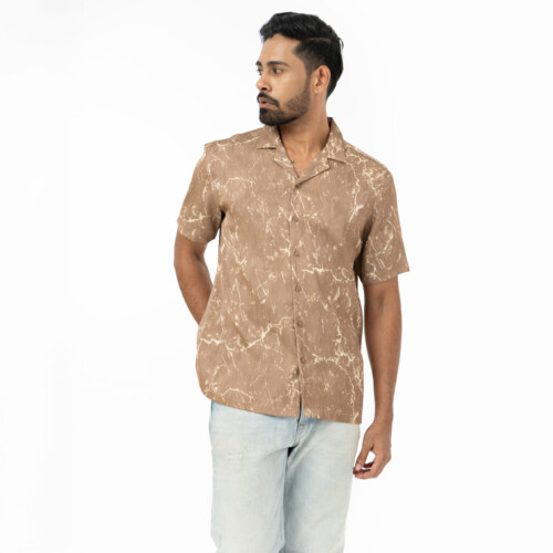 Brown Grunge Print Satin Shirt