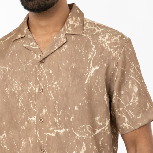 Brown Grunge Print Satin Shirt