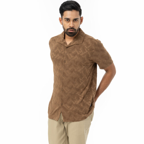 Brown Jacquard Towelling Shirt