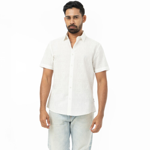 White Textured Print Shirt