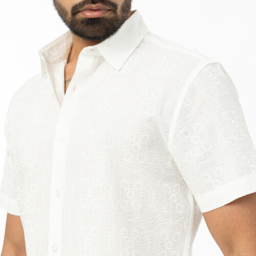 White Textured Print Shirt