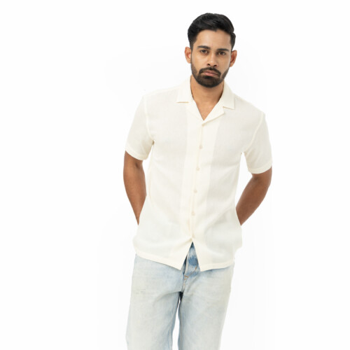 Light Beige Textured Relaxed Fit Shirt