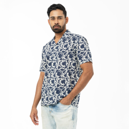 Blue Minimal Floral Print Shirt