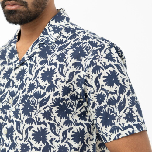 Blue Minimal Floral Print Shirt