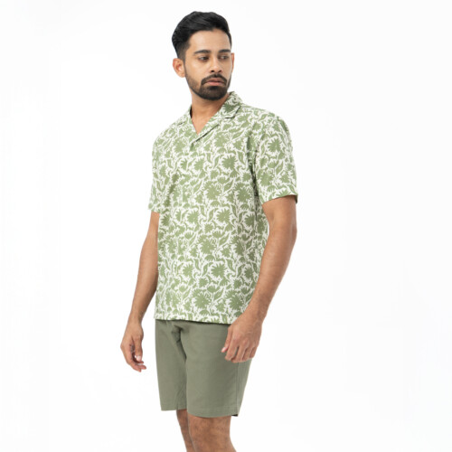 Green Minimal Floral Print Shirt