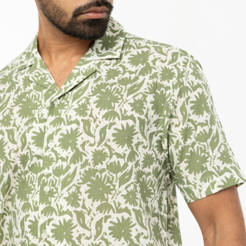 Green Minimal Floral Print Shirt