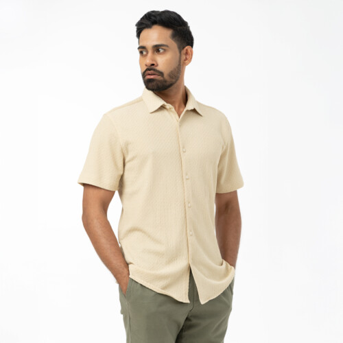 Beige Diamond Textured Stretch Shirt