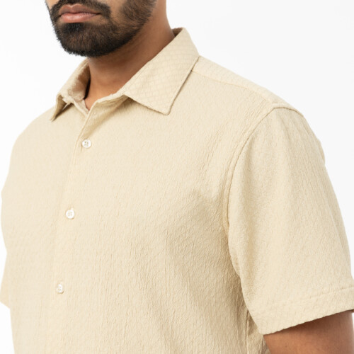 Beige Diamond Textured Stretch Shirt