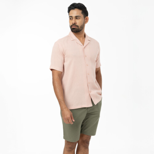 Salmon Pink Textured Relaxed Fit Shirt
