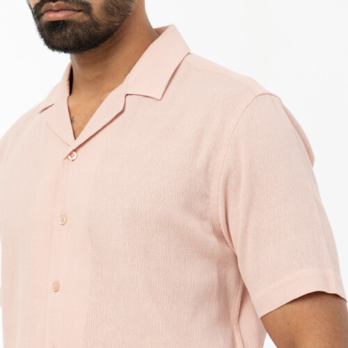 Salmon Pink Textured Relaxed Fit Shirt