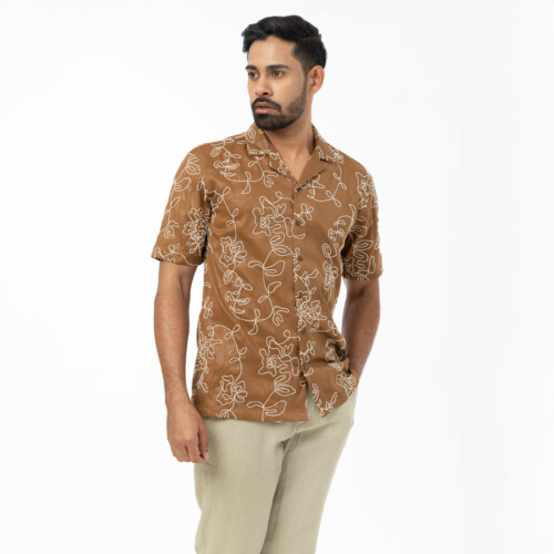 Brown Embroidered Floral Shirt