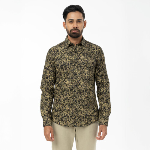 Gold Floral Black Shirt
