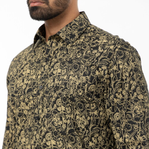 Gold Floral Black Shirt