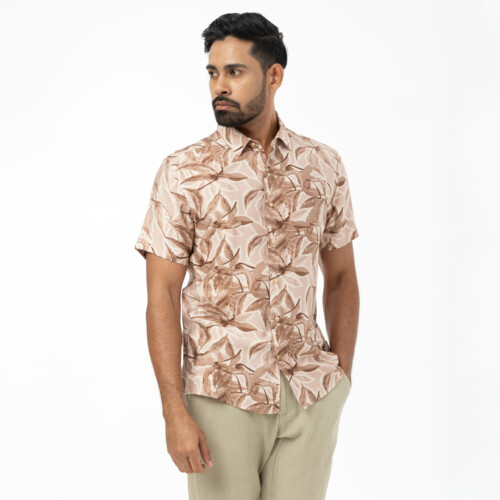 Pastel Brown Abstract Floral Print Shirt